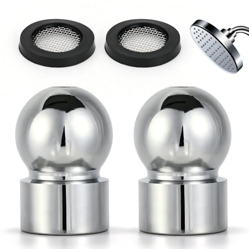 1/2 Inch Shower Arms Ball End Adapters with Gasket Washer Filters, Flexible Shower Head Ball Joint Replacement Parts for Fixed or Handheld Swivel Showers Chrome-Plated Finish & Tightly Sealed