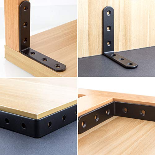 16 PCS Black L Brackets for Wood, 4" x 4" Corner Bracket Heavy Duty L Corner Brace Metal Right Angle Brackets for Shelves, Furniture, Bedframe, Cabinet, Drawer, Chair, Thickness 3MM