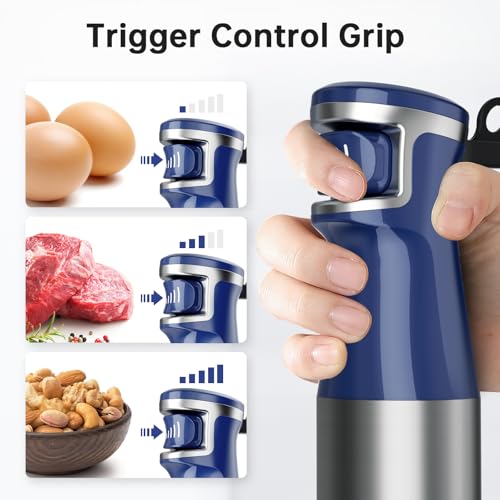 Turelar Immersion Blender Handheld 5 in 1 Hand Blender Set 1100W Heavy Duty - color: Navy Blue, size: 5 in 1