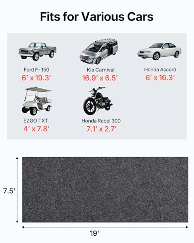 VEVOR Garage Floor Mat, 7.6'x19' Oil Spill Mat Waterproof Protection from Water Snow Rain Mud Absorbent Oil Pad for Cars, Non-Slip Containment Mat with TPE Anti-Leak Backing, Easy Clean, Cuttable - size: 7.6' x 19'