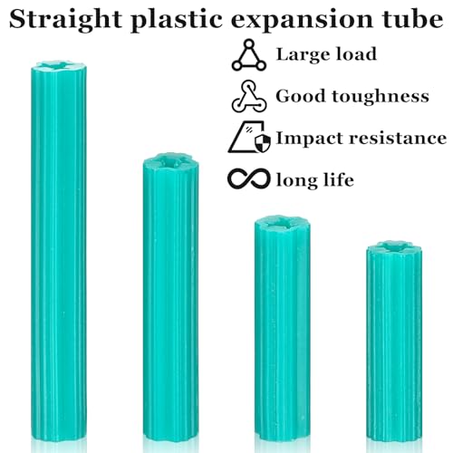 200 Pcs Expanding Plastic Screw Anchors 1/4" Hole Green Plastic Anchors for Concrete Tile Cement Bolt Expansion Tube for #10,11,12 Screws, Fix to Wall Drywall or Other Surface(1-1/4") - color: Green, size: 1/4" X 1-1/4"