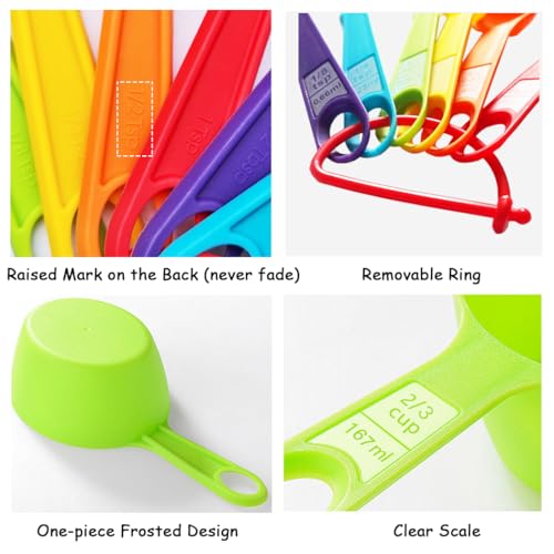 12 Piece Measuring Cups and Spoons Set, Colored Kitchen Measure Tools, Durable Nesting Cups and Spoons for Dry and Liquid, Dishwasher Safe