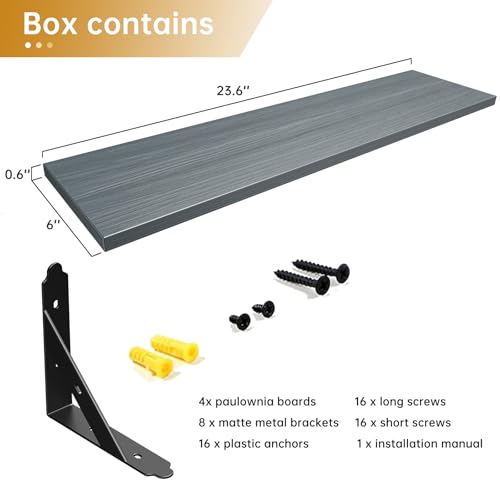 ROMGUAR CRAFT Wood Wall Floating Shelves Set of 4, 23.6" x 6" - Grey - color: Grey, size: 23.6" x 6"