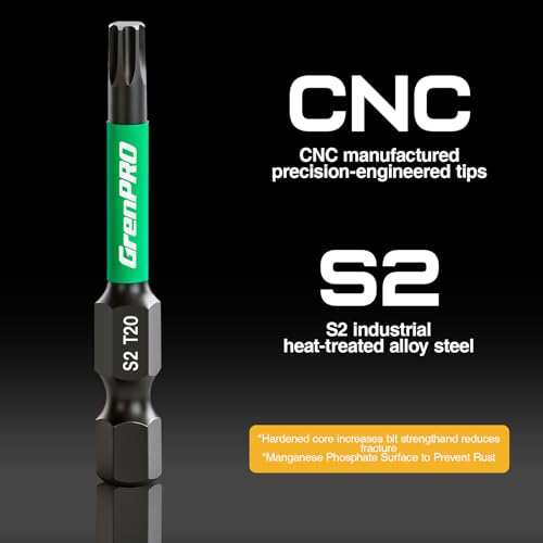 GRENPRO 11Pcs Impact Torx Bits T20, 2" S2 Steel Magnetic Screwdriver Bits - size: T20(2"*11pcs)