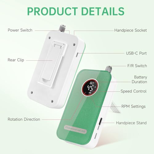 Professional Nail Drill, 45000RPM Rechargeable Electric File,Soft Green - color: Fresh Green
