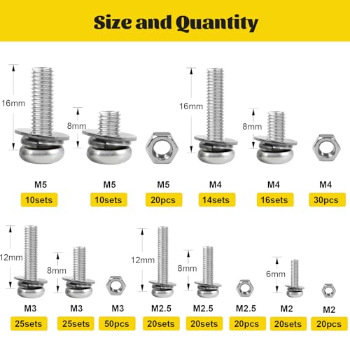 640PCS M2M2.5M3M4M5 Phillips Pan Head Machine Screws Assortment Kit - size: SS M2M2.5M3M4M5 640pcs