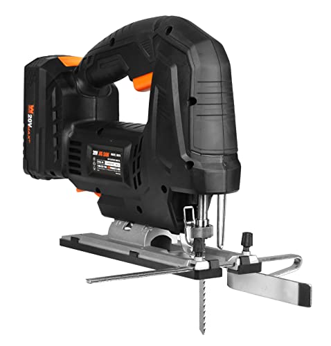 WEN Cordless Jigsaw, Brushless with Auto-Speed, 20V Max 4.0Ah Lithium Ion Battery, and Charger (20670) - size: Handheld, style: Brushless Auto-Speed