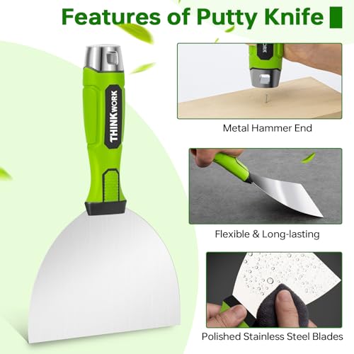 THINKWORK 8Pcs Drywall Tools, Drywall Knife Set with 10" Mud Pan