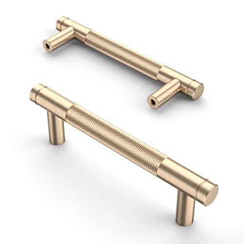 Asidrama 10 Pack 3.75 Inch(96mm) Gold Cabinet Pulls Knurled Cabinet Handles Cupboard Handles Kitchen Cabinet Hardware for Cupboard Drawer Pulls - color: Gold, size: 3.75" Hole Center, style: 10 Pack