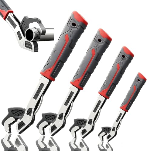 Self Adjusting Pipe Wrench, 6” 8” 10” 12" Pipe Wrench Set, Plumbers Wrench with Self Tightening Function for 9/32" to 1-11/16" (7-43mm) Pipe Fittings, Standard Nuts and Irregular Nut
