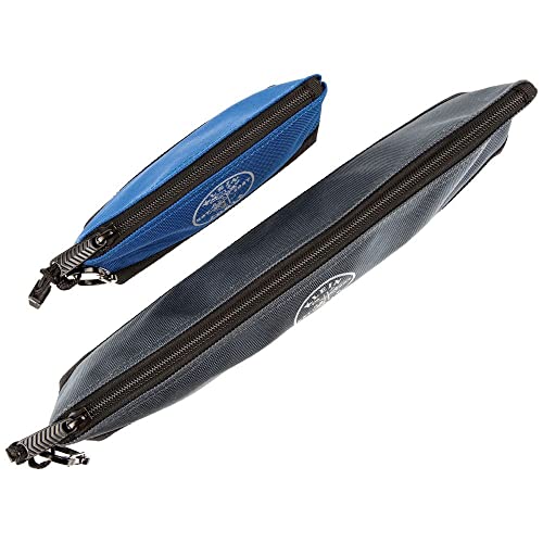 Klein Tools 55559 Stand-Up Zipper Bag Tool Pouch with Carabiners, 7-Inch Blue and 14-Inch Gray Utility Bags with Reinforced Bottom, 2-Pack