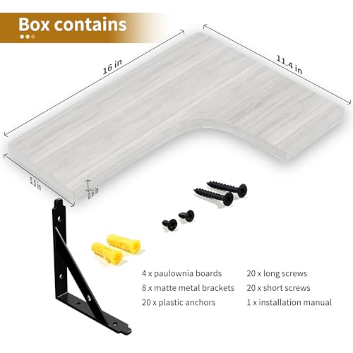 ROMGUAR CRAFT Corner Floating Shelves Wall Mounted Set of 4, White - color: White