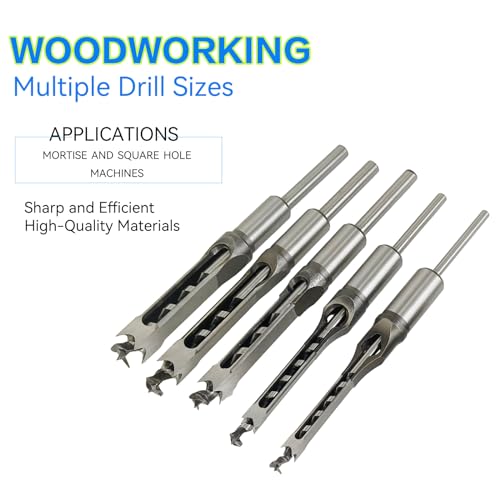 6Pcs Square Mortise Chisel Drill Bit Set 5/8-1/4" 6 Sizes for Woodwork