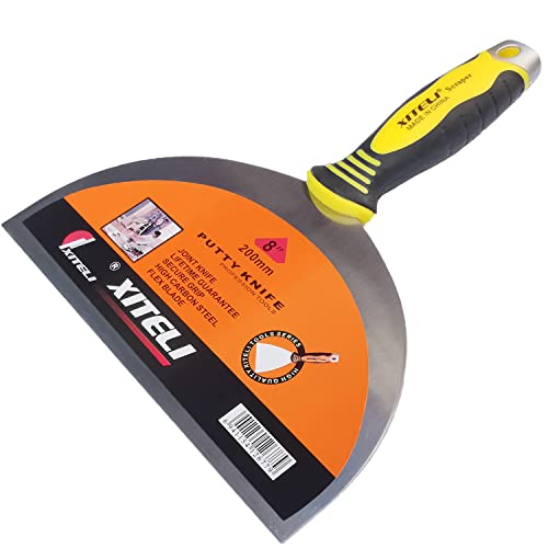 Putty Scraper 8" Stainless Steel Putty Knives with Plastic Ergonomic Handle for Taping Paint Wall Floor Tile, Metal Spackle Tools Knife,Remover for Wood, Wallpaper Scraper (8") - size: 8"