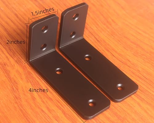 4 Pack - L 4" x H 2" x W1.5, 5mm Thick Black L Shelf Bracket, Iron Shelf Brackets, Metal Shelf Brackets, Floating Shelf, Shelf Supports with Screws - size: 4''x2'', style: Black 4 Pack