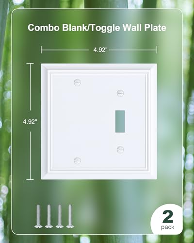 2-Pack Natural Bamboo Fiber Combo Blank/Toggle Light Switch Cover Plate - color: Pure White, size: 1 Blank/1 Toggle 2PK