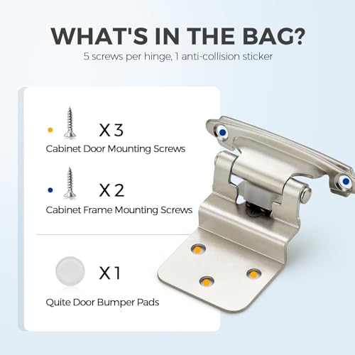 Satin Nickel Cabinet Hinges Self Closing, 3/8 Inch, 20 Pack (10 Pairs) - color: Satin Nickel, size: 3/8 inch Insert