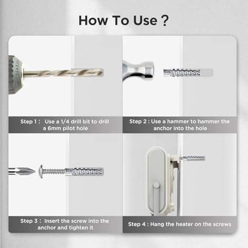 EasyAcc 4 Pack Heavy Duty Hollow Wall Anchors with Screws, Ideal for Installation of Space Bathroom Heaters, Loose Hinge Hole Repair Kits, Concrete Wall, Hollow-Wall, Wooden Wall (6x32mm)