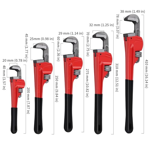 HOIGON 5 Piece Heavy Duty Plumbers Pipe Wrench Set, 8" 10" 12" 14" 18" Heat Treated Adjustable Straight Pipe Plumbing Wrench Set with Soft Grip for Household Plumbing Repairs - color: Red, size: 8" 10" 12" 14" 18"