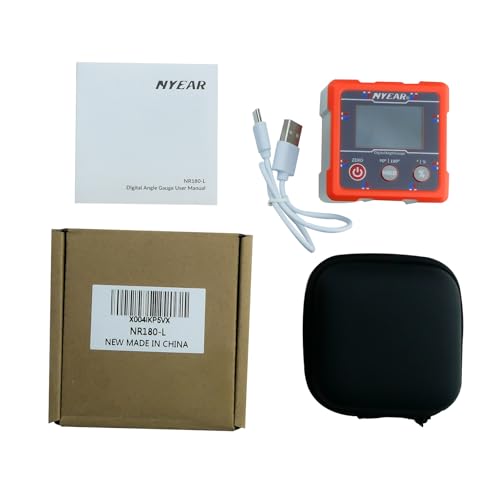 NYEAR Digital Electronic Angle Gauge Type-C Rechargeable, Four sided strong magnet, IP67 waterproof rating, Measures 0-90 and 0-180 Degree Ranges, Measures and Sets Angles or TAN