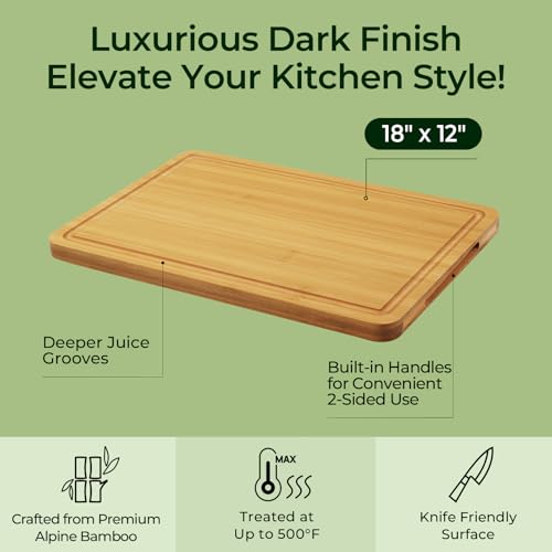 Keechee Kitchen Essentials Natural Bamboo Cutting Board XL With Durable, Knife-Friendly Surface & Deep Juice Groove – XL (18x12) – Perfect For BBQ - color: Bamboo, size: One Piece 18"
