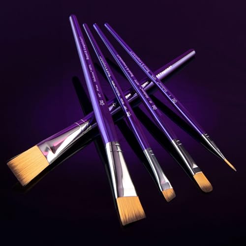 Royal & Langnickel Moderna, 5pc Angular & Stroke Variety Brush Set for All Painting Mediums, Includes - Stroke, Angular, Liner & Filbert Brushes Purple - style: Angular & Stroke