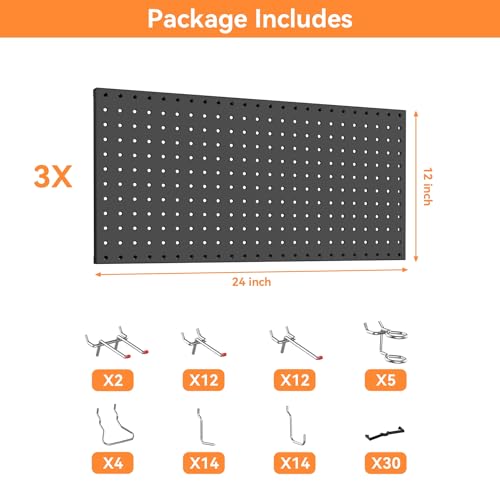 WALMANN 96 PCS Pegboard Kit with Hooks, 36x24 in Tools Storage Pegboard - color: Black