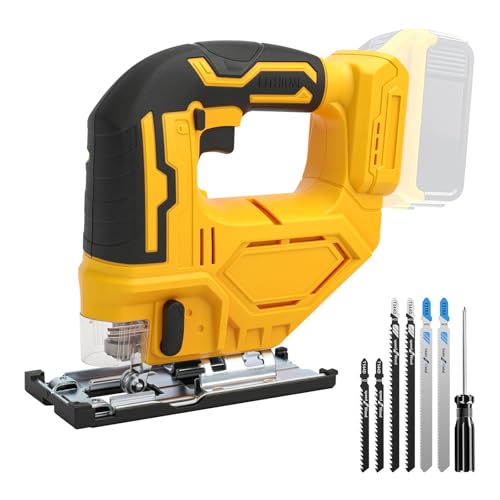 Cordless Jig Saw for Dewalt 20v Max Battery(Tool Only), Electric Jigsaw Cut Off Tool 400W 2700RPM 45° Beveled Cutting 3 Orbital Setting with 6 Blades for Straight/Curve/Circle Cutting (for Dewalt) - style: for Dewalt