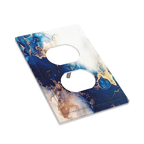 Art Marble Abstract 1 Gang Duplex Device Wall Plate Cover Outlet Light Switch Cover Blue And Gold Fluid Electrical Faceplate Switchplate for Bedroom Bathroom - color: Blue And Gold Fluid Art Marble Abstract, size: 1 Gang Duplex Wall Plate
