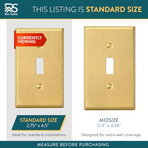 Rio Salto BRASS Toggle Light Switch Cover Plate Single Toggle Switch Plate Brushed Gold Metal Outlet Covers Decorative Wall Plate — Deco Collection 4.50" X 2.75" - color: Toggle Switch 1-Gang (2-Pack)
