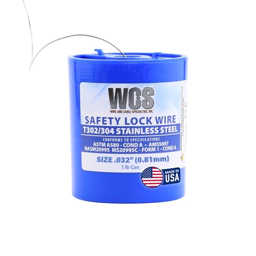 WCS .032 Stainless Steel Safety Lock Wire, T302/304, NASM20995C MS20995C, ASTM A580 Condition A, AMS569, Mechanics Wire for Aircraft, Automotive, & Industrial Use, 1lb Dispenser Can, Approx 362 ft - size: .032 in, style: 1 lb