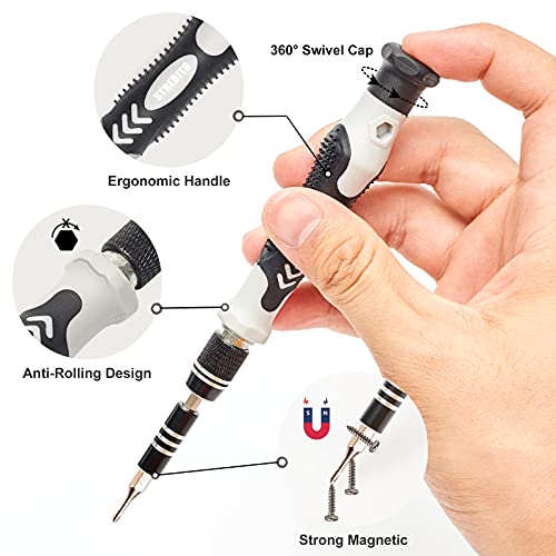 STREBITO Precision Screwdriver Set 124-Piece Electronics Tool Kit | 101 Precision Bits, Magnetic Screwdriver Set for Computer, Laptop, Cell Phone, PC, MacBook, Switch, PS4, PS5, Xbox Repair - color: Grey