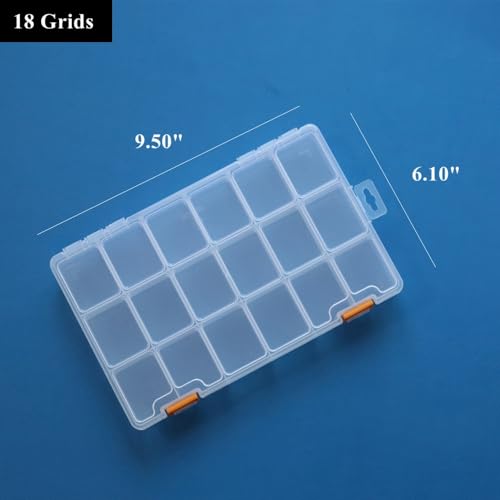 4 Pack 18 Grids Clear Plastic Storage Box with Dividers, Transparent Organizer Container Case for Small Parts, Bead, Button, Jewelry, Diamond, Craft Supplies,Sewing Kit, DIY Accessories - size: 18 Grids