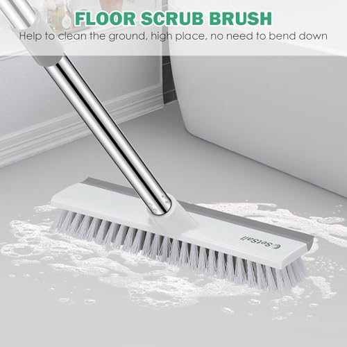 SetSail 12-in Wide Floor Scrub Brush with Long Adjustable Handle Brush - color: Grey White, size: 12in