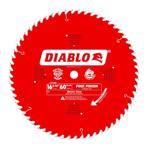 Diablo Fine Finish Saw Blade for Wood - 16-5/16" Diameter, 60 ATB Teeth, 1" Arbor, .114" Kerf, 22° Hook Angle, .079" Plate, 4000 Max RPM - D1660X - size: 16-5/16" Dia x 60 T x 1" Arbor, style: Fine Finish