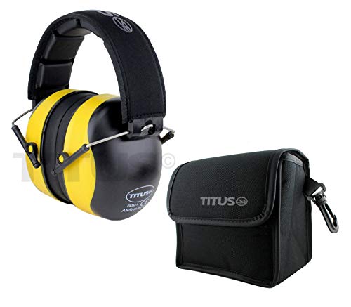 TITUS 3 Series, Onyx 37 Original Highest NRR Noise Reduction Earmuffs - color: Black/Yellow (Premium Band / With Pouch)