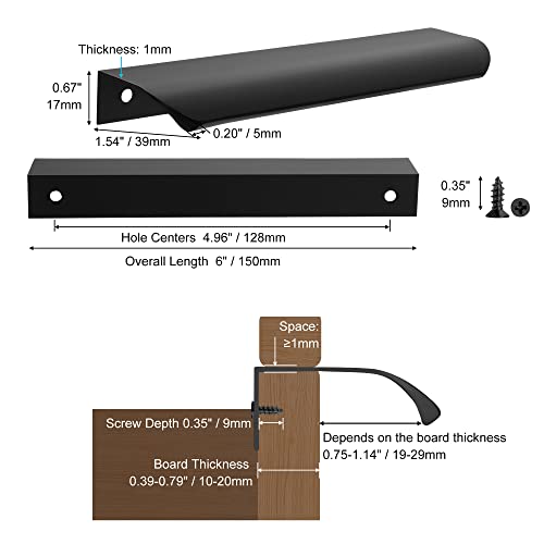 Malimali 10 Pack 6" Black Edge Finger Pulls for Cabinets, Drawer Pulls - color: Matte Black, size: 150mm/6" (10Pcs)