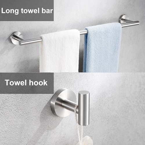 6 Pieces Brushed Nickel Bathroom Hardware Accessories Set Hand Towel Ring 16&23.6 inch Round Towel Bar Silver Toilet Paper Holder Towel Hooks 2 Pieces SUS 304 Stainless Steel,Heavy Duty,Wall Mounted - color: Brushed Nickel, size: 6 piece 24"