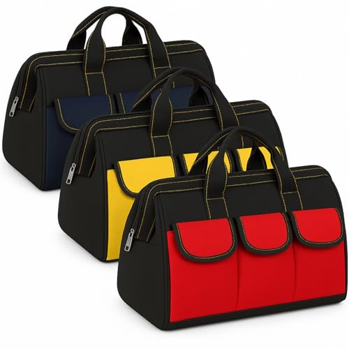 Sanwuta 3 Pack 16 Inch Tool Bags, Classic, Black Red, Blue, Yellow - color: Black Red, Blue, Yellow, size: 16 Inch, style: Classic
