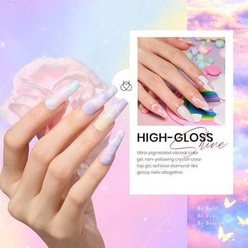 Beetles Gel Nail Polish Set with Base Glossy Matte Top Coat Macaron Gel | 20 Colors Pastel Pink Purple Blue Yellow Glitter Shades with Soak-Off UV LED Formula for DIY Nail Art - color: Pastel Paradise