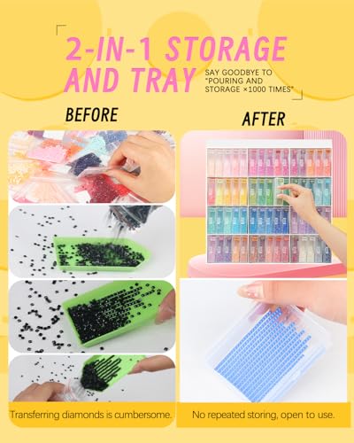 forever young 60PCS Diamond Painting Storage Containers Trays ＆ Stand - size: 60pcs+Rack