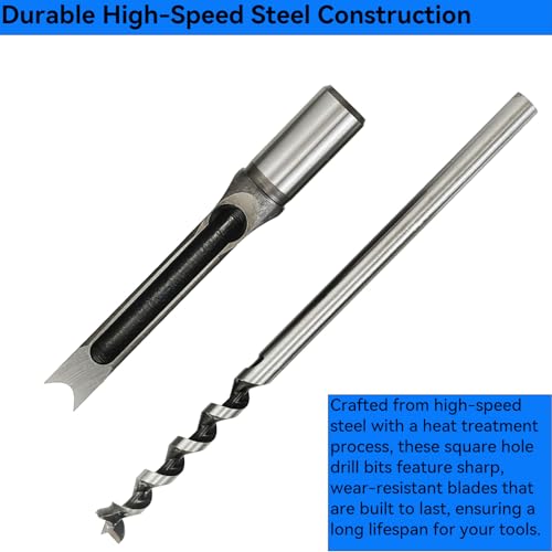 6Pcs Square Mortise Chisel Drill Bit Set 5/8-1/4" 6 Sizes for Woodwork