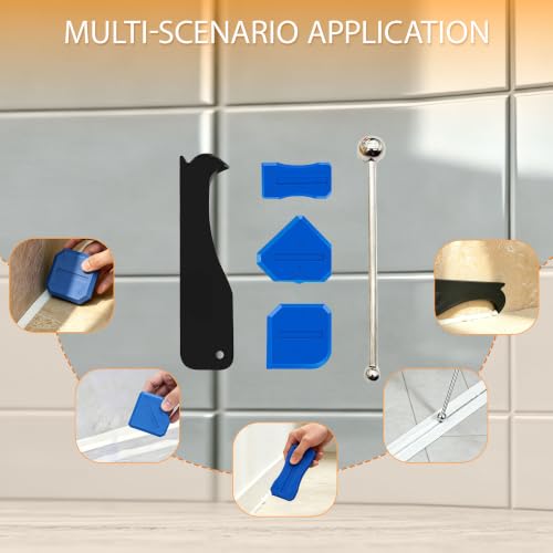 Caulk Gun Kit with Caulk Remover Tool – 3 in 1 Caulking Tool Set for Caulking Removal, Includes Smooth Silicone Caulking Gun, Scraper, Grout Balls, Finishing Tools for Bathroom Kitchen Window Tile - size: Caulk Gun with Remover Kit