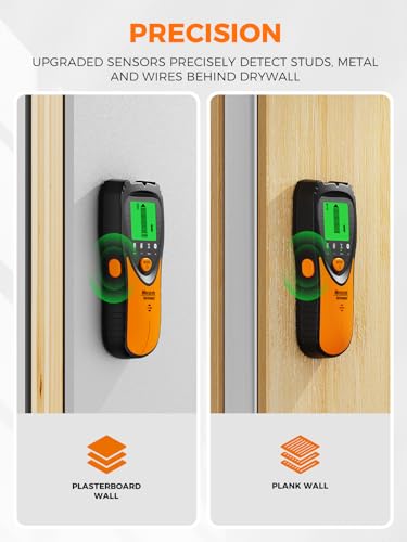 Mecurate 5-in-1 Stud Finder Wall Scanner for Studs, Metal & Live AC Wires - color: Orange
