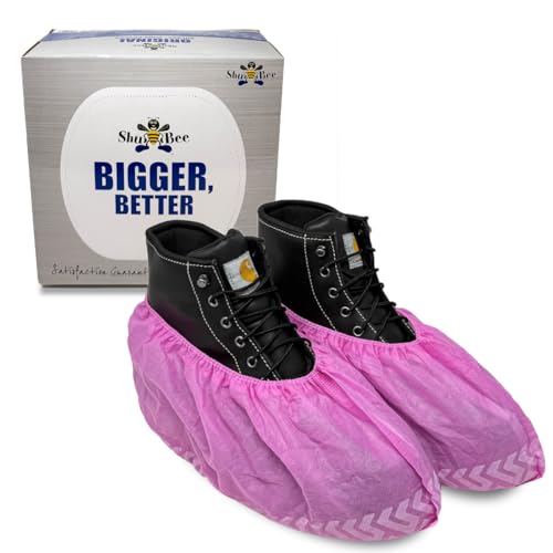 ShuBee Original Disposable, Extra-Large Boot and Shoe Covers, Thicker & Stronger, Durable Protection for Floors - 50 Pairs - color: Pink
