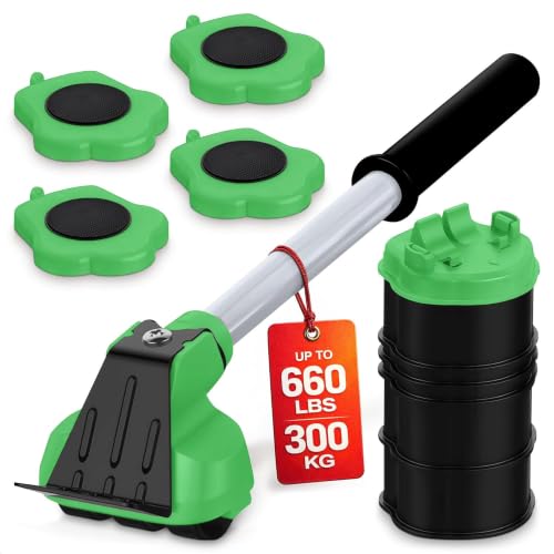 Furniture Lifter Tool with 4 Pcs Appliance Rollers, 660 Lbs, Green - color: Green