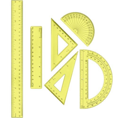 Tenare 6 Pcs Math Geometry Ruler Set, Protractor Triangle School,Yellow - color: Yellow