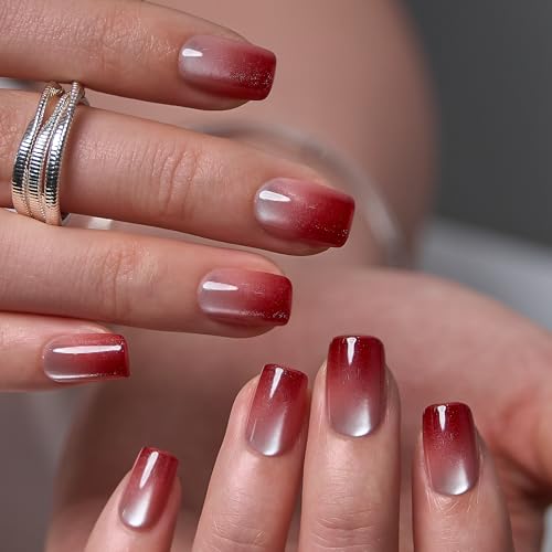 CurvLife Short Square Ombre Cat Eye Press On Nails, Obsidian Fade Black - color: Champagne Dusk