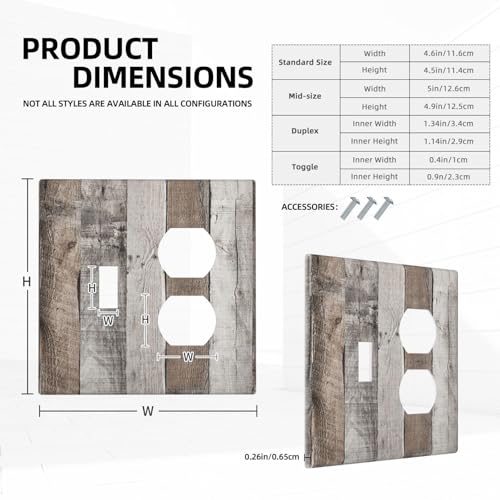 Natural Wood Grey Wood Vintage Faux Wood Wallplates 1 Toggle 1 Duplex Switch Plate Electrical GFCI Faceplate Decorative Light Switch Covers for Farmhouse Home Decor - color: Natural Wood Grey Wood Vintage Faux Wood, size: 1 Toggle 1 Duplex / 4.6 X 4.5 IN