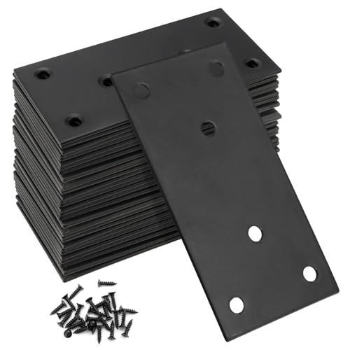 30 Pack 4" x 2" Stainless Steel Mending Plates Black, 2mm Thick Heavy Duty Flat Straight Brace Brackets with 180 Screws, Bracket Repair Plates, Fixing Joining Plates for Furniture - size: 30 Pack 4x2 Inch